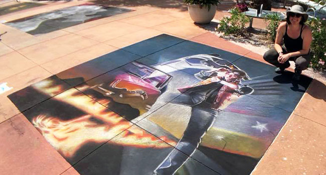 Back to the Future street chalk art