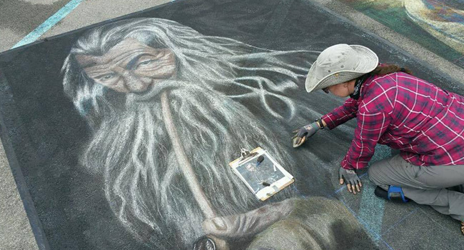 Gandalf street chalk art