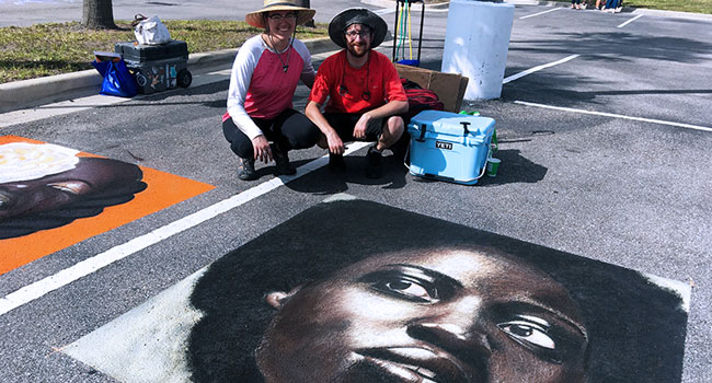 Captain Marvel 3D street chalk art